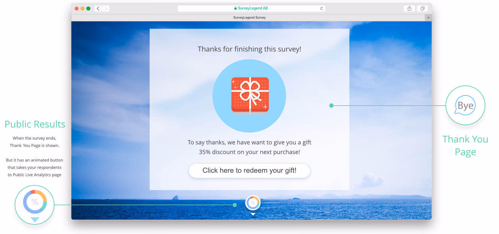 Survey results shown after a thank you page