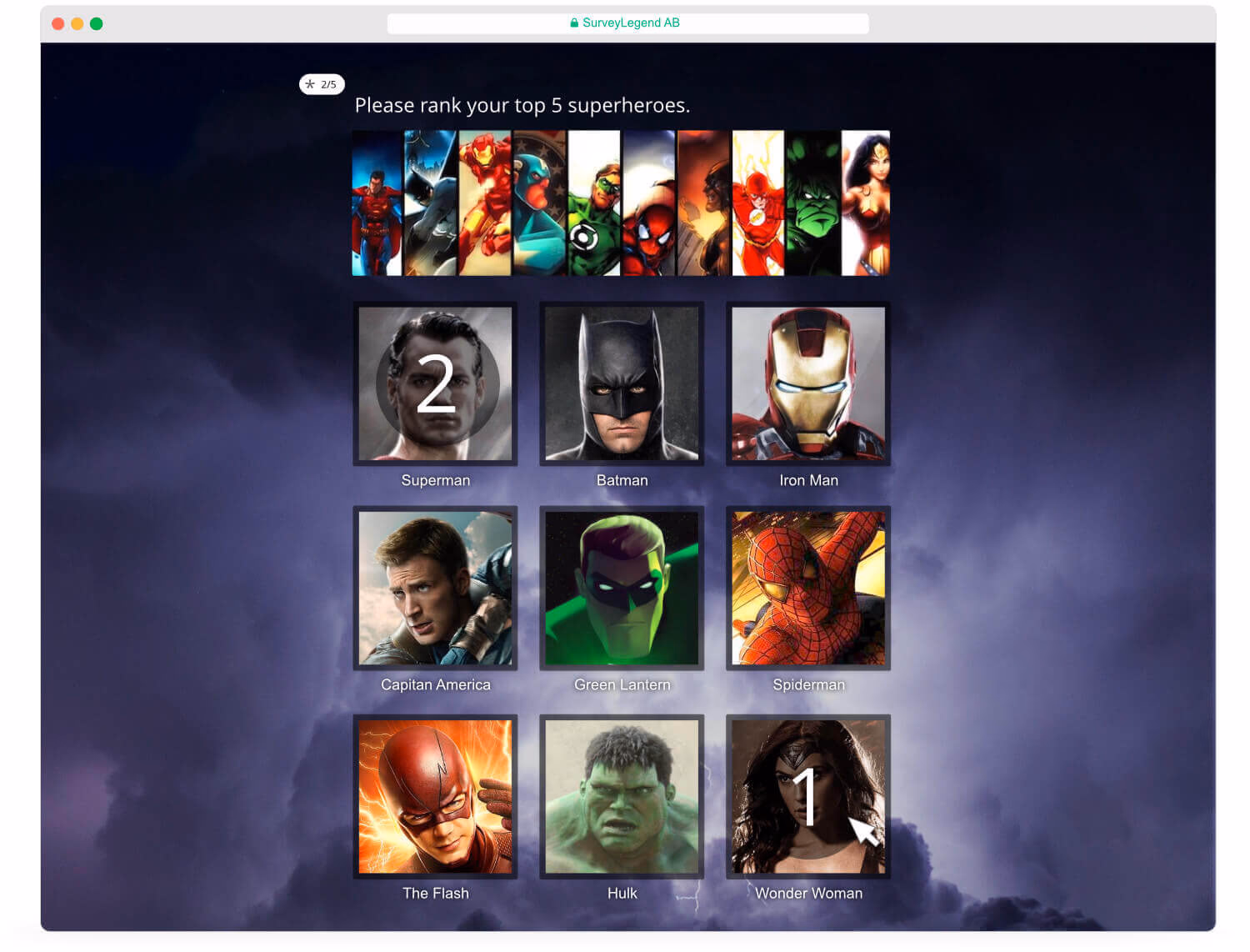 Online survey, form or poll ranking selectable pictures and select a winner