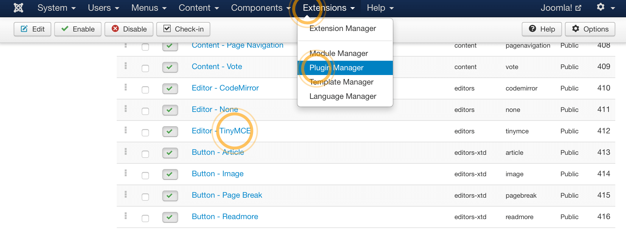 Joomla! plugin manager