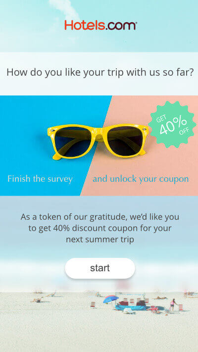 Example of an online survey, showing a questionnaire with a welcome page on a smartphone