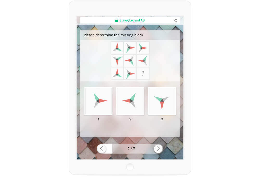 Online survey with single selectable pictures as answers.