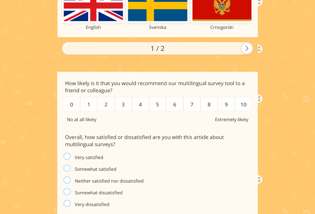 this illustration shows an example of a survey with two initial questions in English