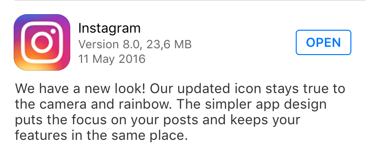 Instagram's release notes on App Store