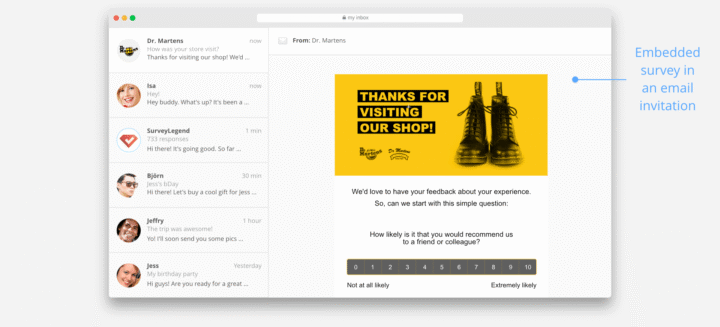 how to embed a survey inside an email invitation example