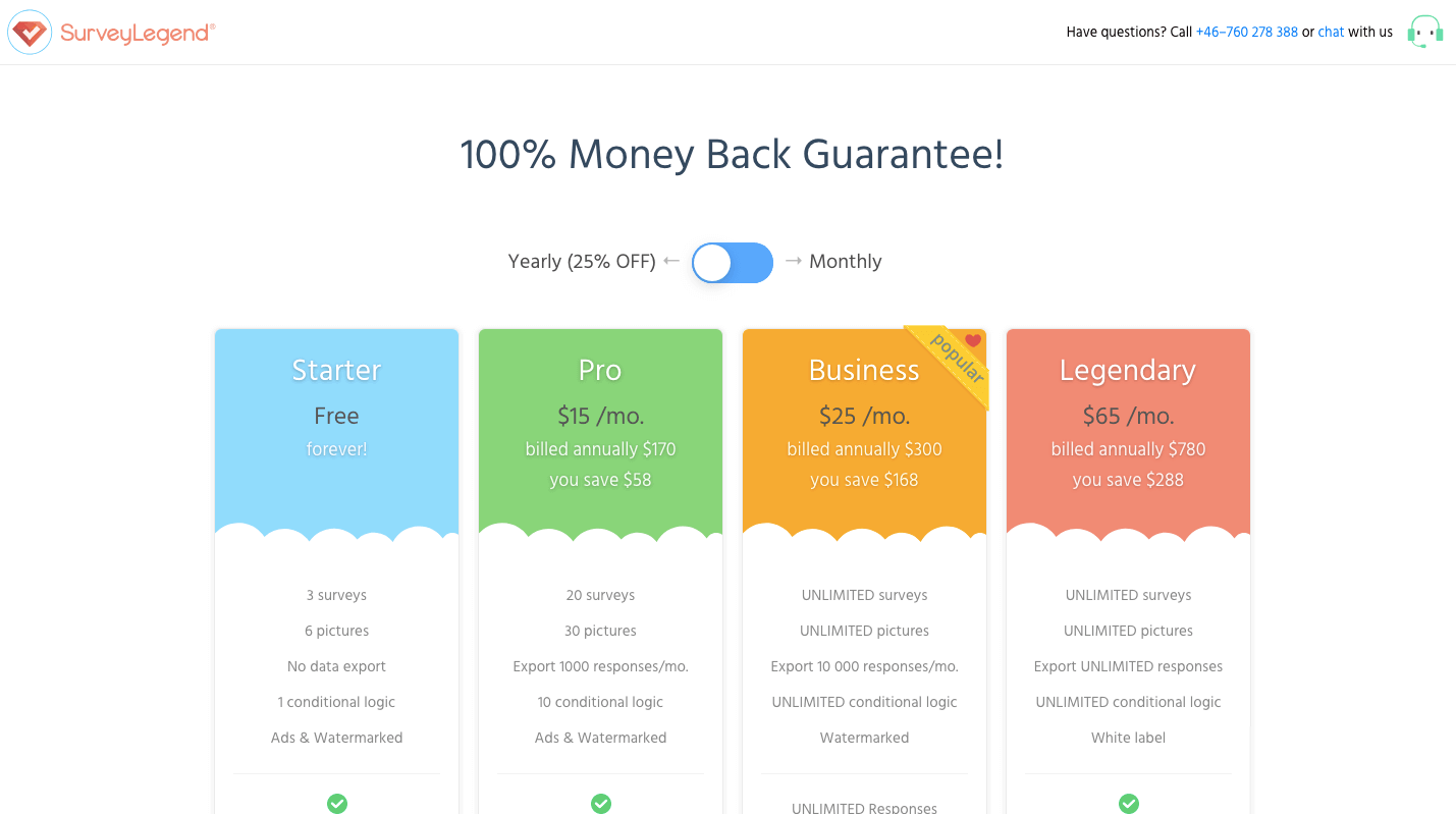 SurveyLegend pricing page