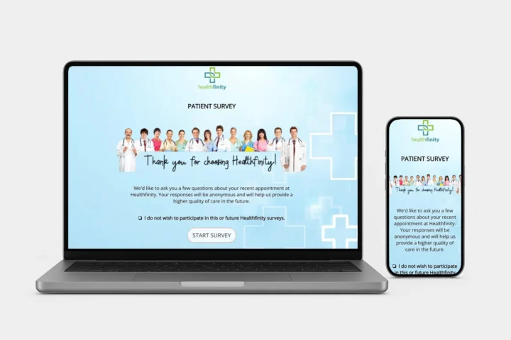 Laptop and smartphone displaying an online opt-out survey interface, illustrating digital survey delivery for businesses and legal compliance.
