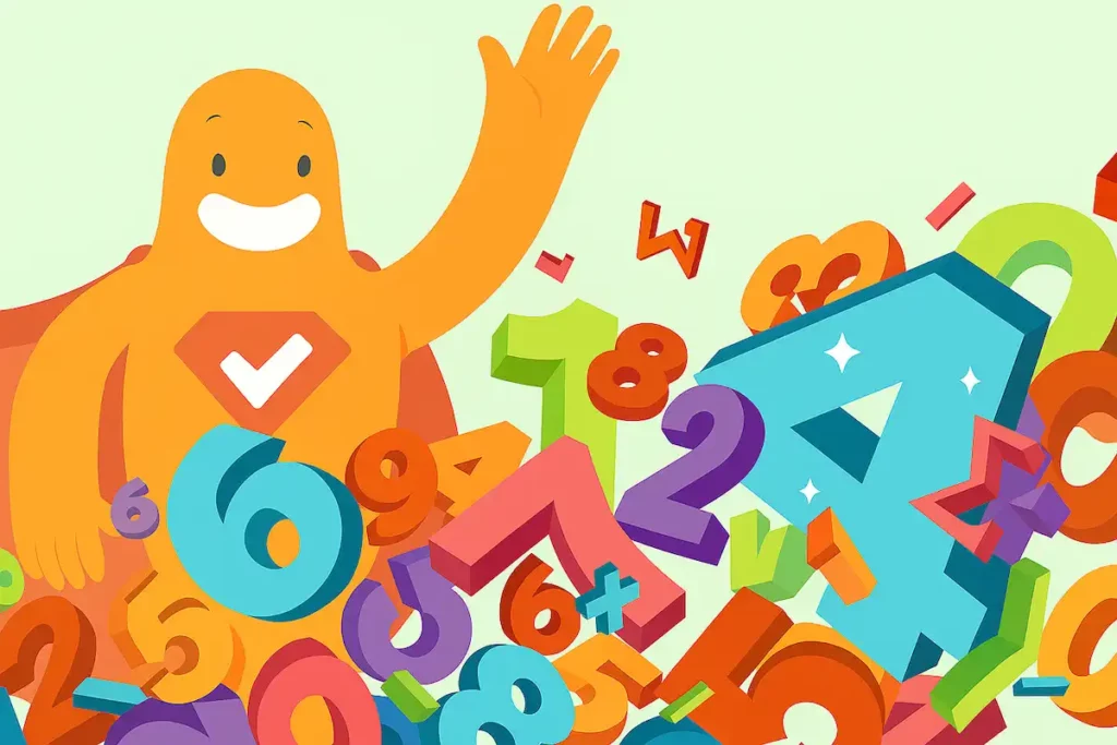 SurveyLegend character surrounded by colorful numbers representing data collection and quantitative research methods.